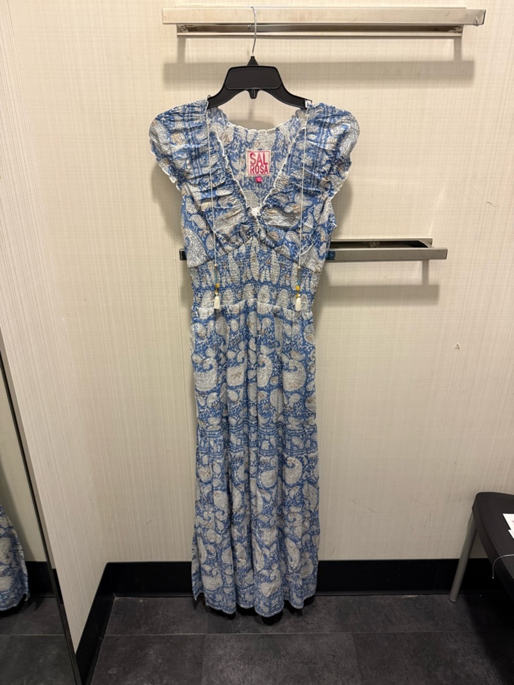 Sal Rosa Blue and White Ruffled Maxi Dress